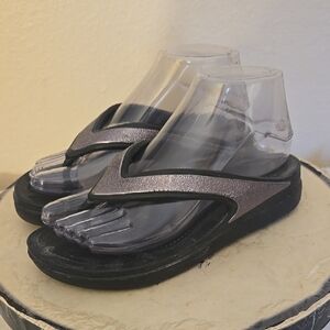 Crocs Black and Silver Sporty Sandals with Cushioned Footbed